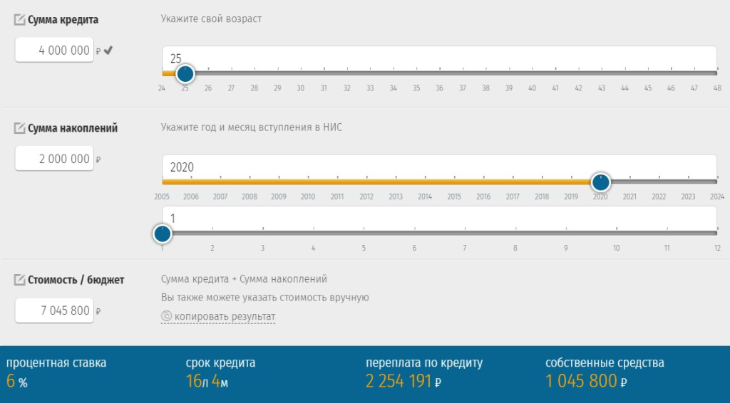 Калькулятор военной ипотеки