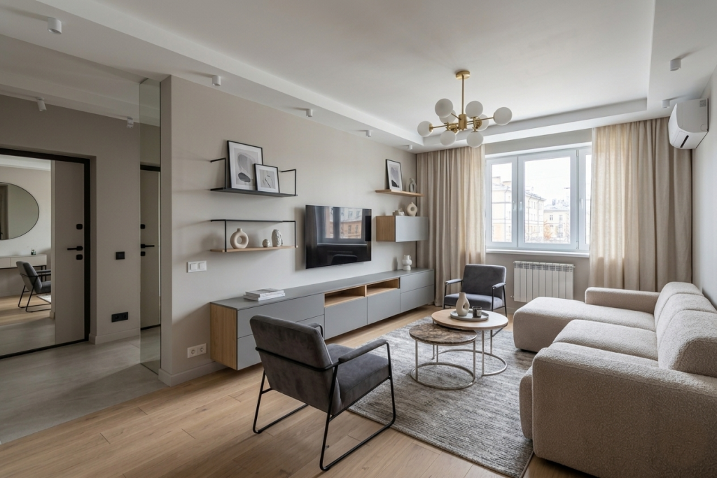 Квартира с ремонтом, пригодная для жилья сразу, после покупки.